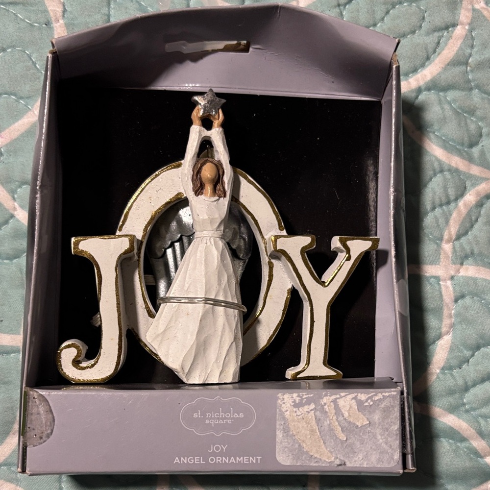 St. Nicholas Square White and Gold Angel Ornament